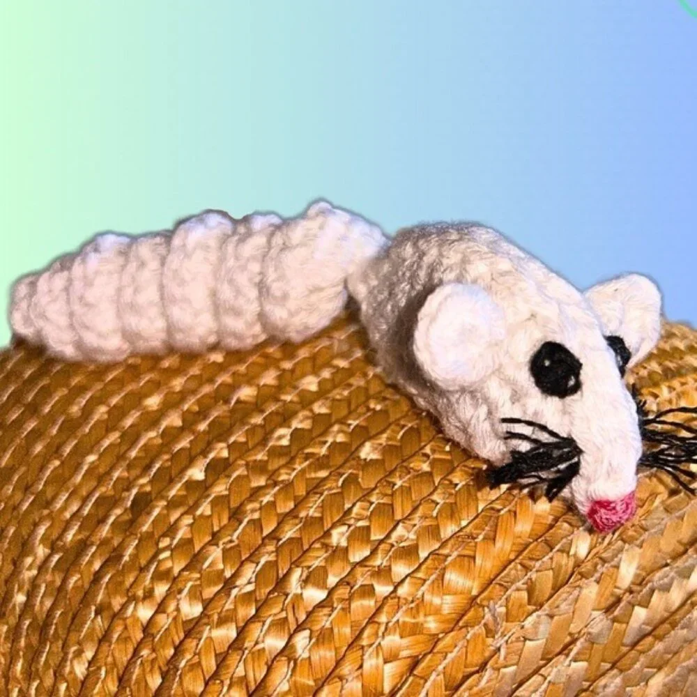 Cat Toy 100% Cotton Crochet Handmade Natural Material Soft on Paws Curly-Q Tail